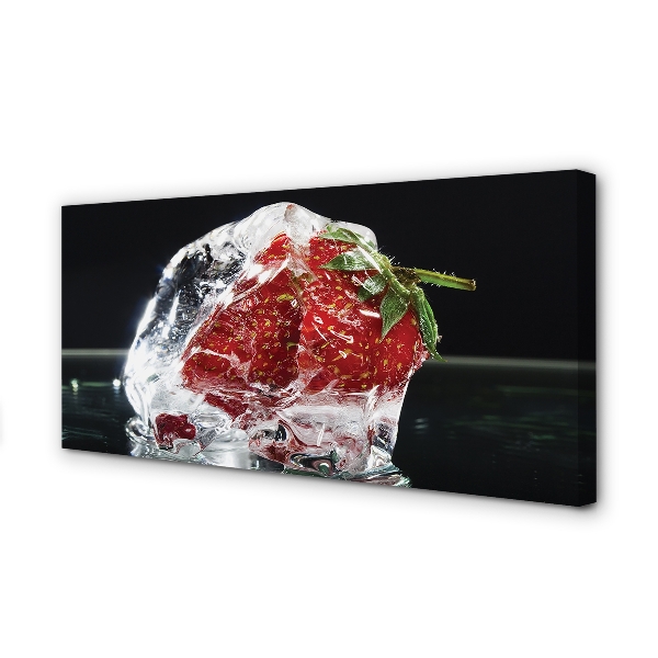 Leinwandbilder Erdbeeren im Eiswürfel