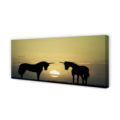 Leinwandbilder Sonnenuntergang auf dem Feld Einhörner
