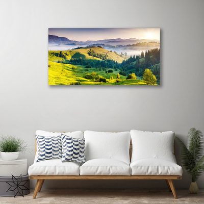 Canvas Kunstdruck Gebirge Feld Wald Nebel Natur