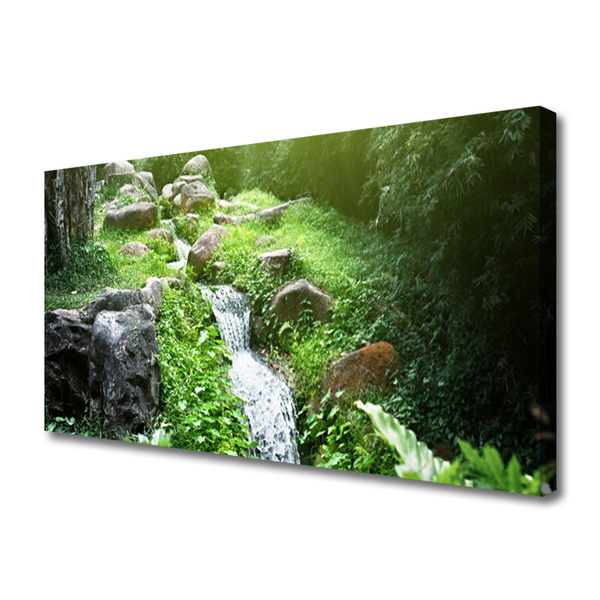 Canvas Kunstdruck Bach Gras Steine Natur