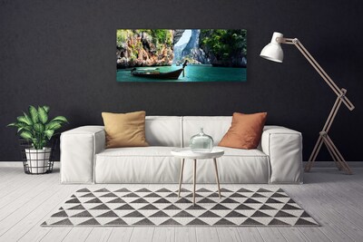 Canvas Kunstdruck Boot See Felsen Landschaft