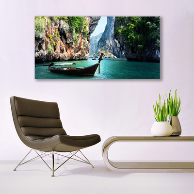 Canvas Kunstdruck Boot See Felsen Landschaft