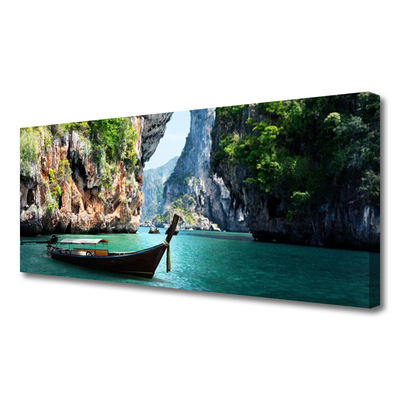 Canvas Kunstdruck Boot See Felsen Landschaft