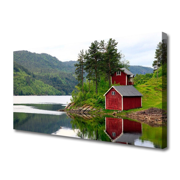 Canvas Kunstdruck Gebirge Haus Bäume See Landschaft
