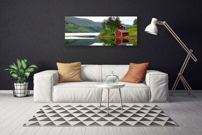 Canvas Kunstdruck Gebirge Haus Bäume See Landschaft