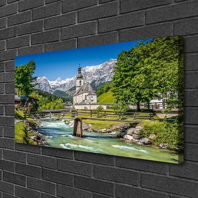 Canvas Kunstdruck Kirche Brücke See Natur