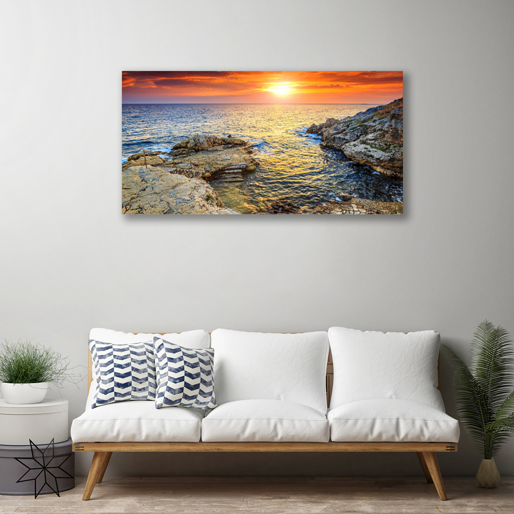 Tulup Leinwand-Bilder Wandbild Leinwandbild 140x70 Meer Sonne Landschaft 