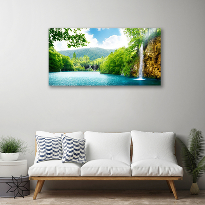 Canvas Kunstdruck Wasserfall See Bäume Natur
