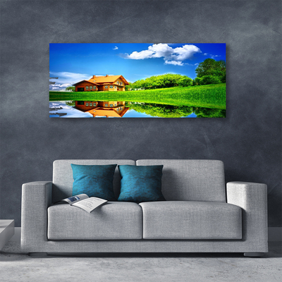 Canvas Kunstdruck Haus See Gras Natur