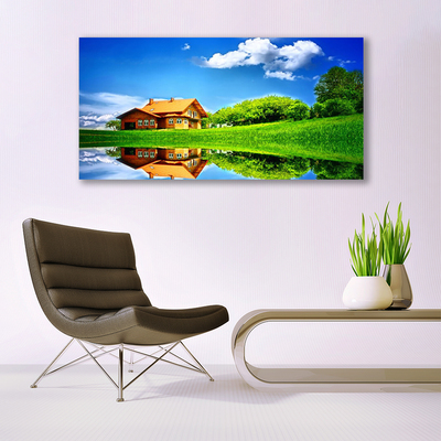 Canvas Kunstdruck Haus See Gras Natur