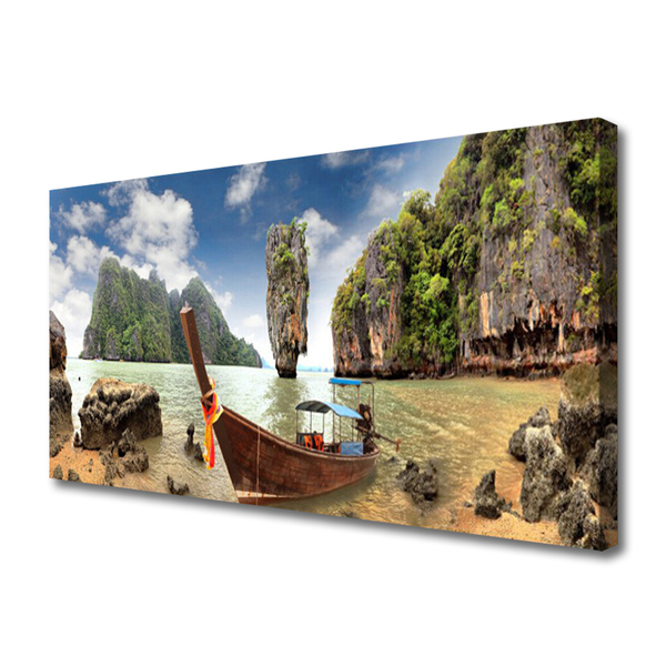 Canvas Kunstdruck Boot Gebirge Steine Landschaft