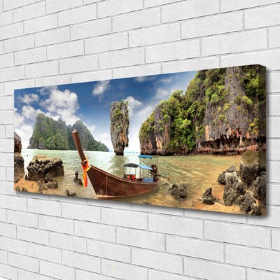 Canvas Kunstdruck Boot Gebirge Steine Landschaft