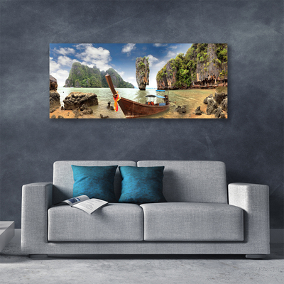 Canvas Kunstdruck Boot Gebirge Steine Landschaft