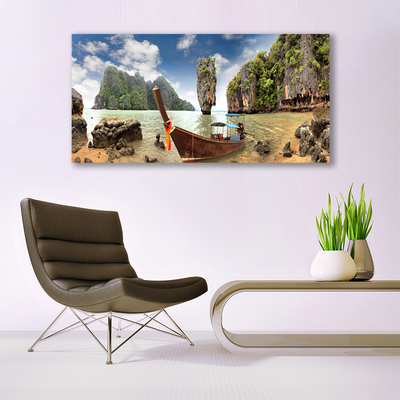 Canvas Kunstdruck Boot Gebirge Steine Landschaft