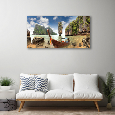 Canvas Kunstdruck Boot Gebirge Steine Landschaft