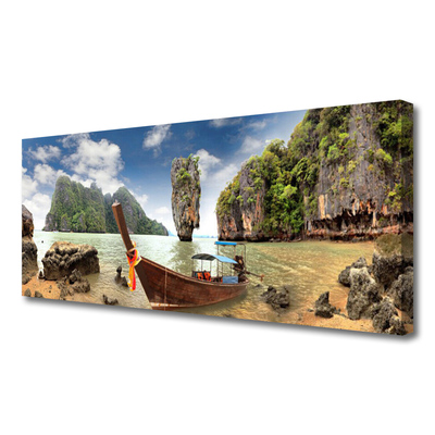 Canvas Kunstdruck Boot Gebirge Steine Landschaft