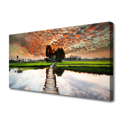 Canvas Kunstdruck Brücke See Landschaft