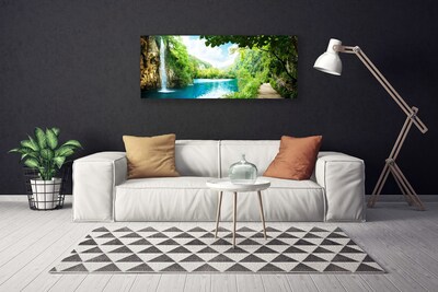 Canvas Kunstdruck Wasserfall See Bäume Natur