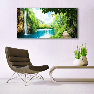 Canvas Kunstdruck Wasserfall See Bäume Natur