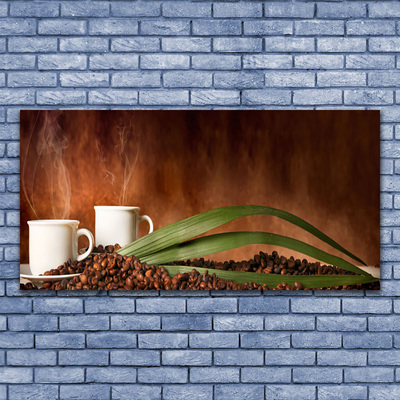 Canvas Kunstdruck Tassen Kaffeebohnen Küche