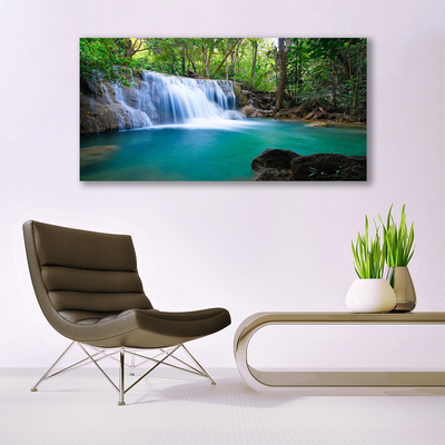 Canvas Kunstdruck Wasserfall See Wald Natur