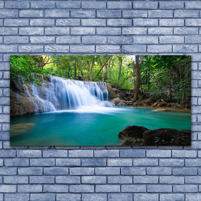 Canvas Kunstdruck Wasserfall See Wald Natur