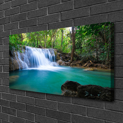 Canvas Kunstdruck Wasserfall See Wald Natur