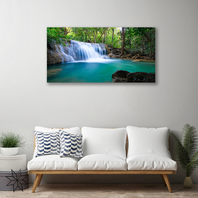 Canvas Kunstdruck Wasserfall See Wald Natur