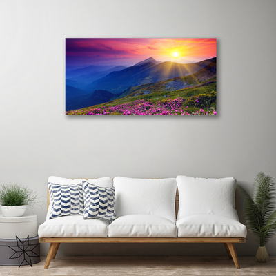 Canvas Kunstdruck Gebirge Blumen Wiese Landschaft