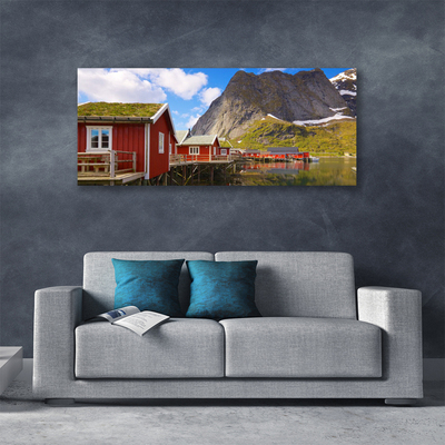 Leinwand-Bilder Häuser See Gebirge Landschaft