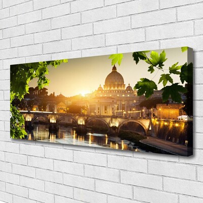 Leinwand-Bilder Brücke Stadt Blätter Architektur