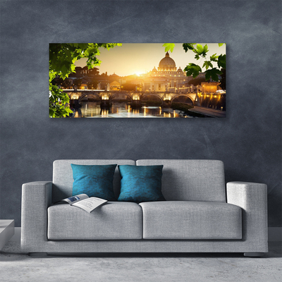 Leinwand-Bilder Brücke Stadt Blätter Architektur