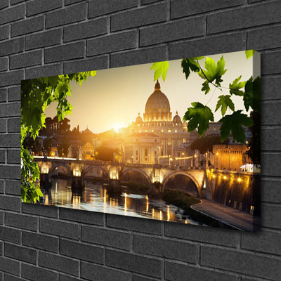 Leinwand-Bilder Brücke Stadt Blätter Architektur