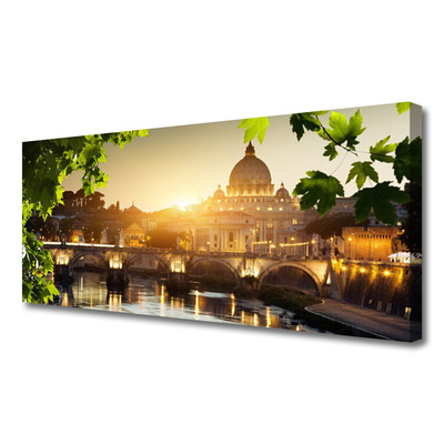 Leinwand-Bilder Brücke Stadt Blätter Architektur