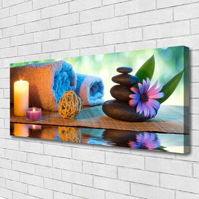 Leinwand-Bilder Kerzen Tücher Steine Blume Kunst