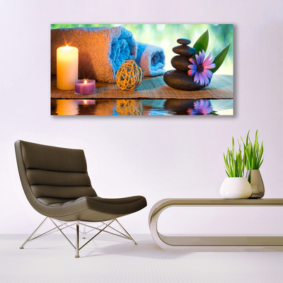 Leinwand-Bilder Kerzen Tücher Steine Blume Kunst