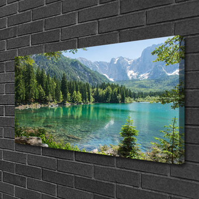 Tulup Wandbilder Glasbild Dekobild 100x50 Gebirge See Wald Natur 
