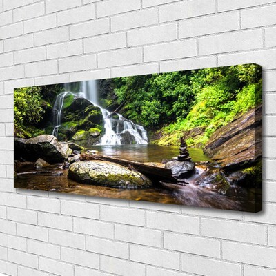 Leinwand-Bilder Wasserfall Steine Wald Natur