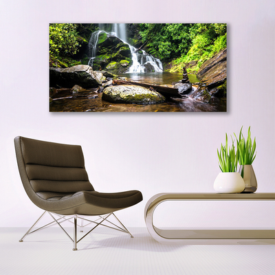 Leinwand-Bilder Wasserfall Steine Wald Natur