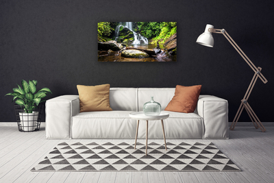 Leinwand-Bilder Wasserfall Steine Wald Natur