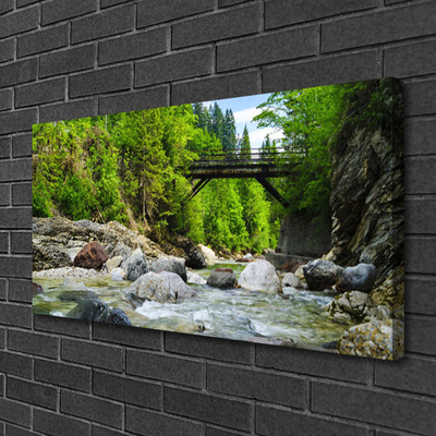 Leinwand-Bilder Wald Brücke See Steine Landschaft