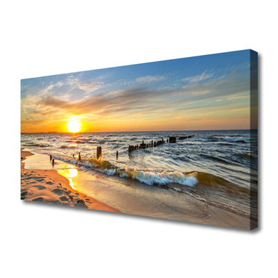 Tulup Leinwand-Bilder Wandbild Canvas Kunstdruck 125x50 Meer Strand Palmen Lands 