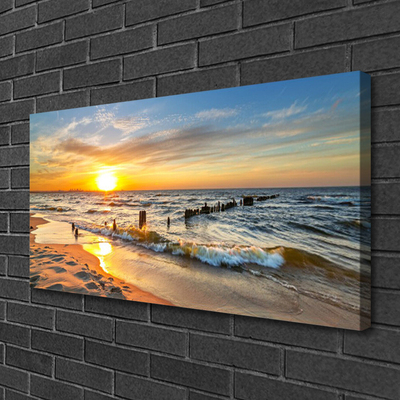 Leinwand-Bilder Wandbild Leinwandbild 140x70 Welle Meer Sonnenuntergang 