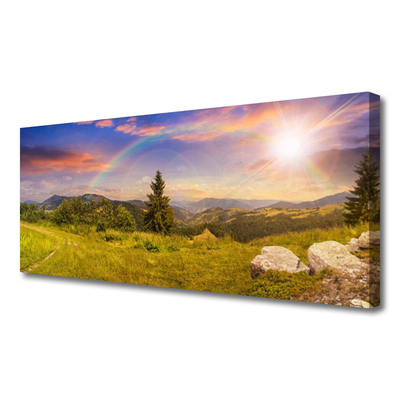 Leinwand-Bilder Sonne Gebirge Wiese Steine Natur