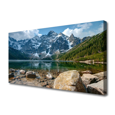 Leinwand-Bilder Wandbild Canvas Kunstdruck 120x60 Gebirge Wald Steine See Natur 