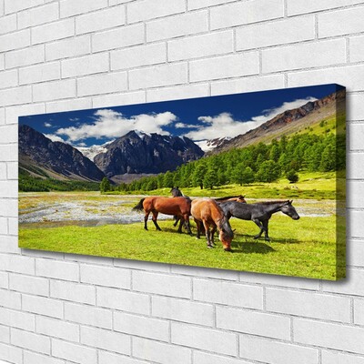 Leinwand-Bilder Gebirge Bäume Pferde Tiere