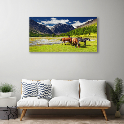 Leinwand-Bilder Gebirge Bäume Pferde Tiere