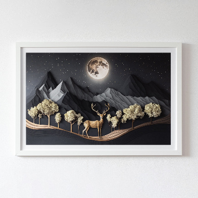 Wand moos bild Hirsch während des Vollmondes