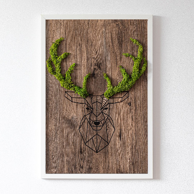 Moosbild wand Hirsch auf hölzernem Hintergrund