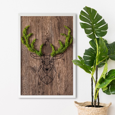 Moosbild wand Hirsch auf hölzernem Hintergrund